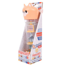 Fox rainstick rattle toy in retail box, orange fox head and clear center tube visible