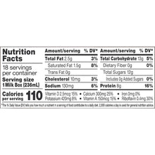 Nutrition Facts panel on organic low-fat milk carton with serving information