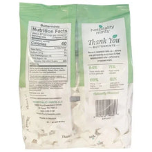 Back of buttermint candy pouch with nutrition facts and barcode