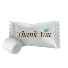 Wrapped thank you buttermint candy with green leaf logo