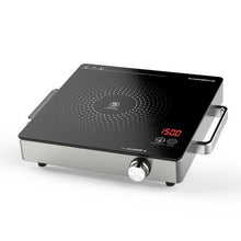 Electric single-burner hot plate with black ceramic glass top and stainless steel base