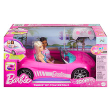 Barbie RC convertible car toy in box with 2 dolls; pink car, Hot Wheels styling