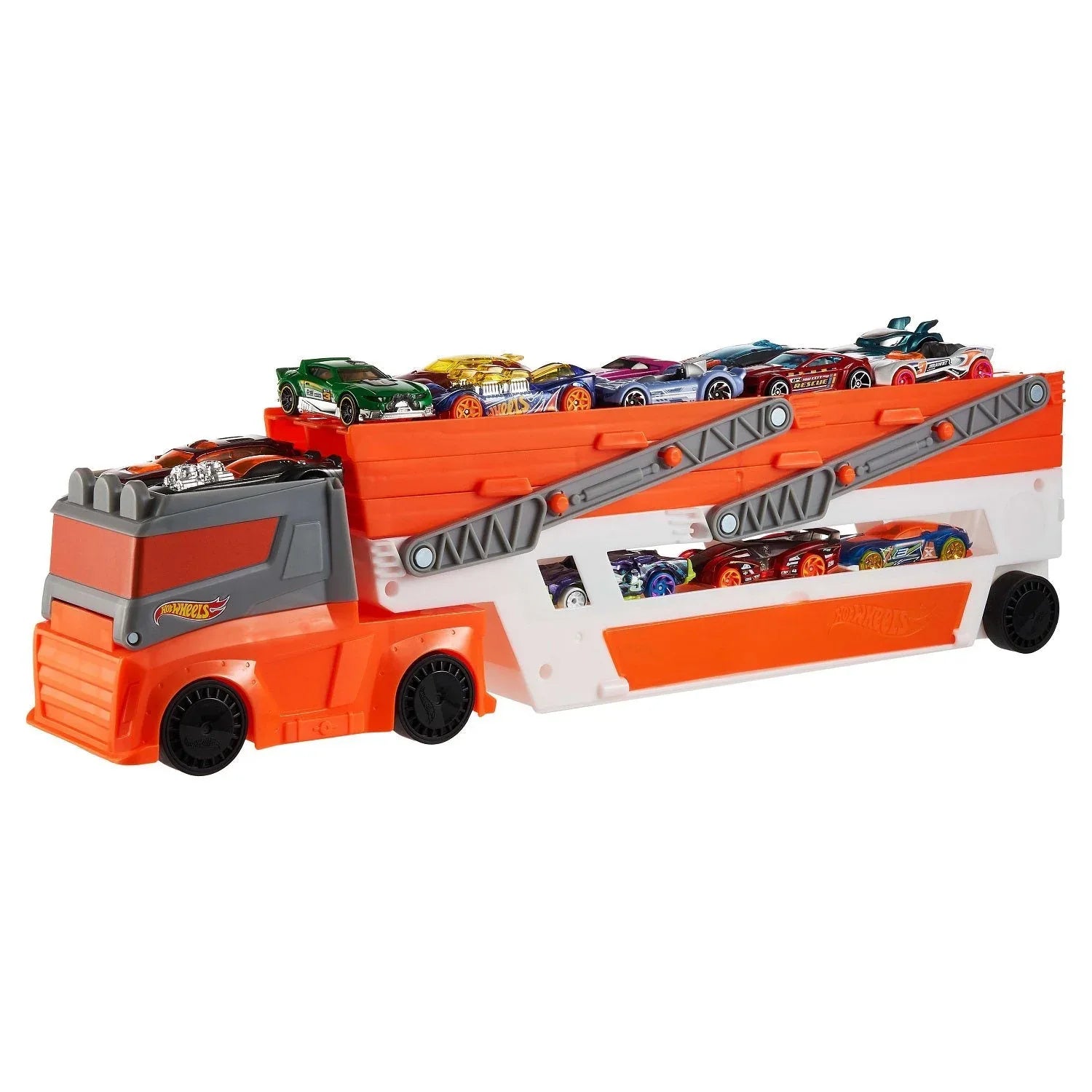 Hot Wheels Mega Hauler Truck Playset with 20 Die-Cast Cars and Storage - USA MEGA SHOP