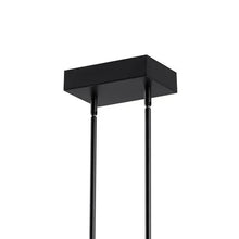 Black rectangular ceiling canopy with two vertical rods, part of an LED pendant light
