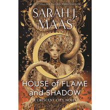 Paperback novel with ornate golden fantasy cover, dragon motifs, and central portrait