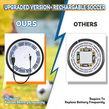 Rechargeable hover soccer ball base with circular LED housing and charging cable