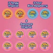Bubble tape gum flavor assortment display with tropical, sour and original circles