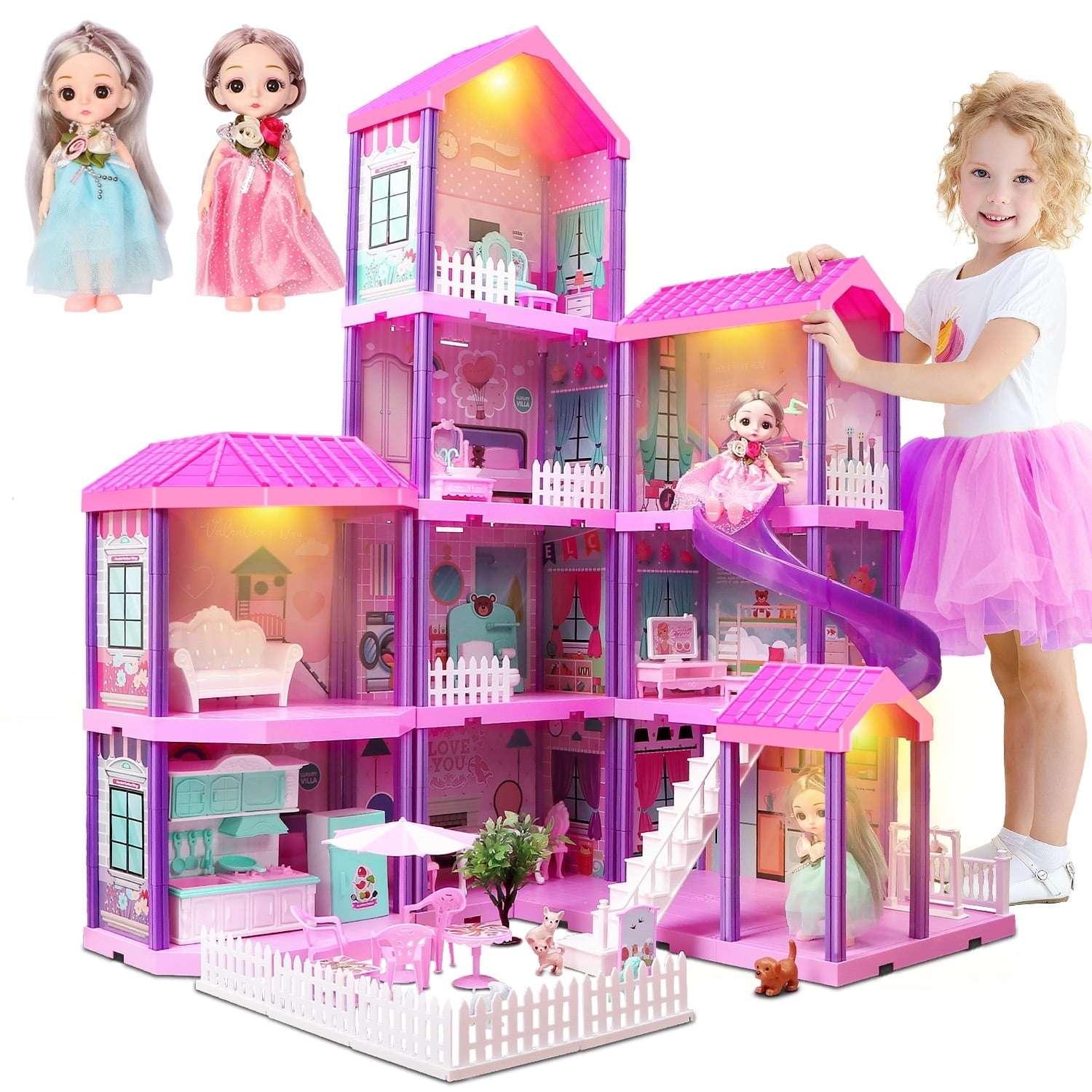 Huge Wave Dollhouse Playset Girl Toys, 36 inch 11 Large Rooms with Doll Toy Figures, with Warm Light, Princess Doll House Birthday Gift for Girls Ages 3-8 - USA MEGA SHOP