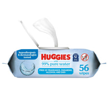 Baby wipes pack, 99% pure water, unscented, flip-top, 56 count