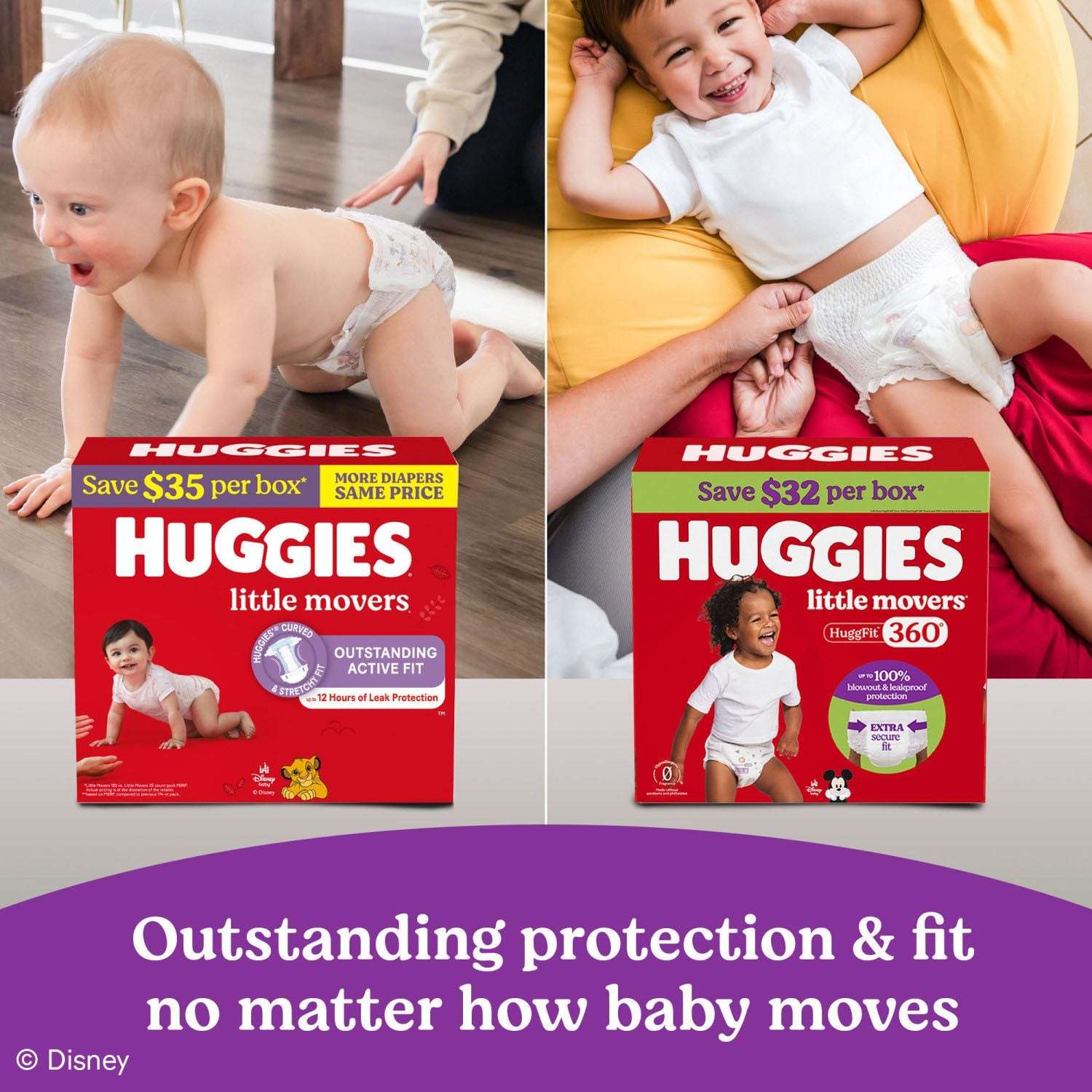 Huggies Little Movers HuggFit 360° Diapers, Sizes 3-7