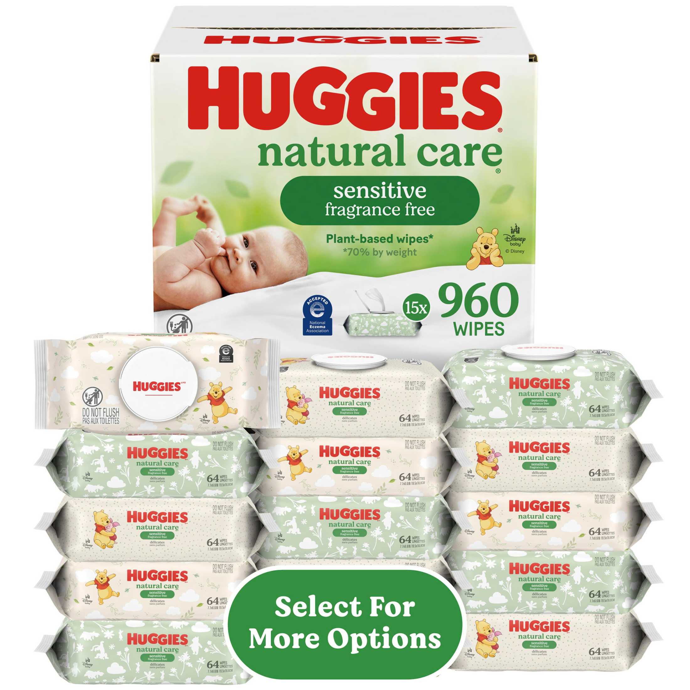 Huggies Natural Care Sensitive Baby Wipes, Unscented, 1 Flip-Top Pack, 56 Count (Select for More)