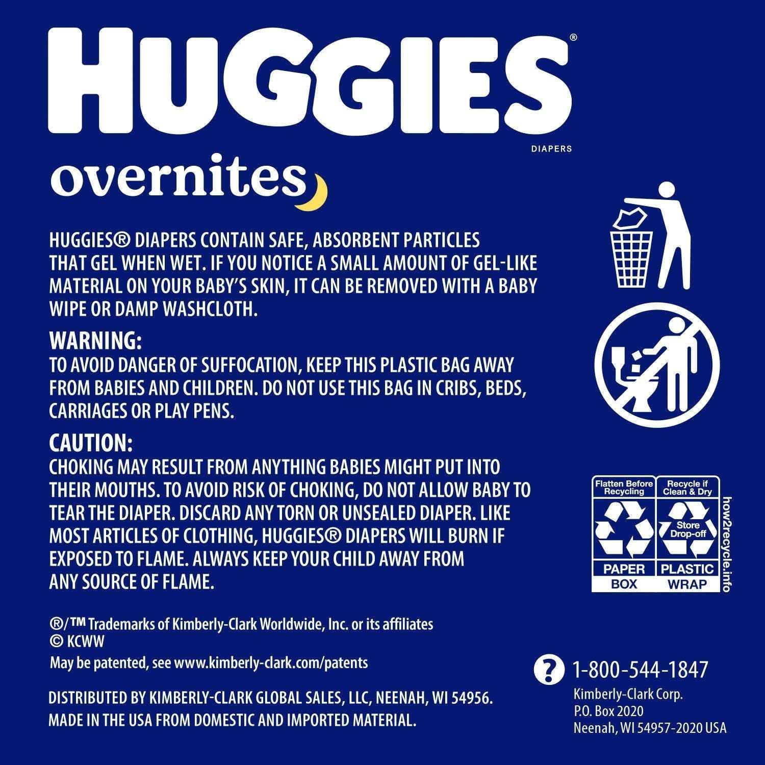 Huggies Overnites Nighttime Baby Diapers, Sizes 3-7