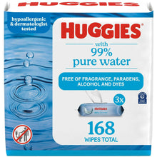HUGGIES 99% pure water unscented wipes pack, 168 total count, blue water graphic