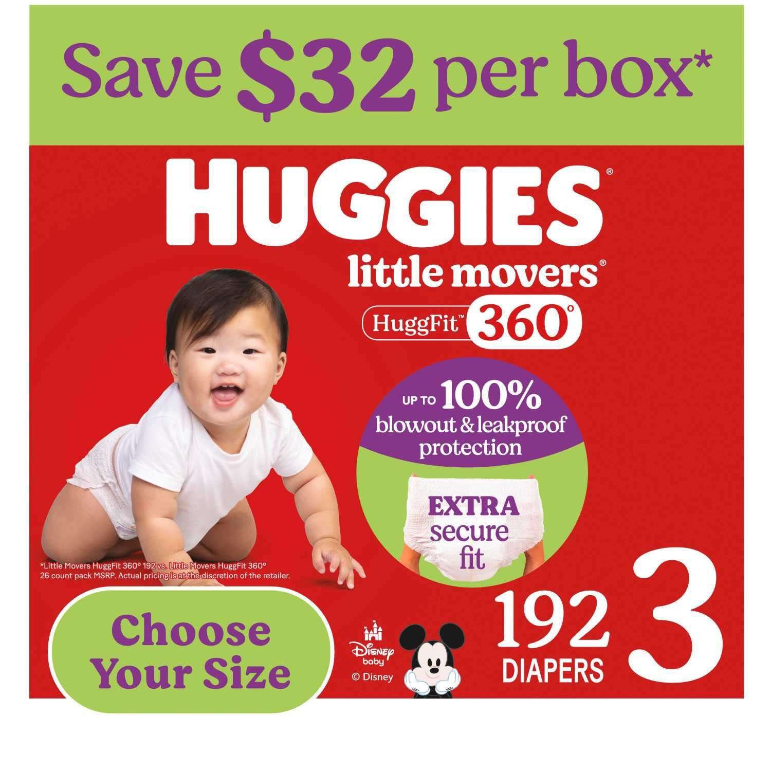 Huggies Little Movers HuggFit 360° Diapers, Sizes 3-7