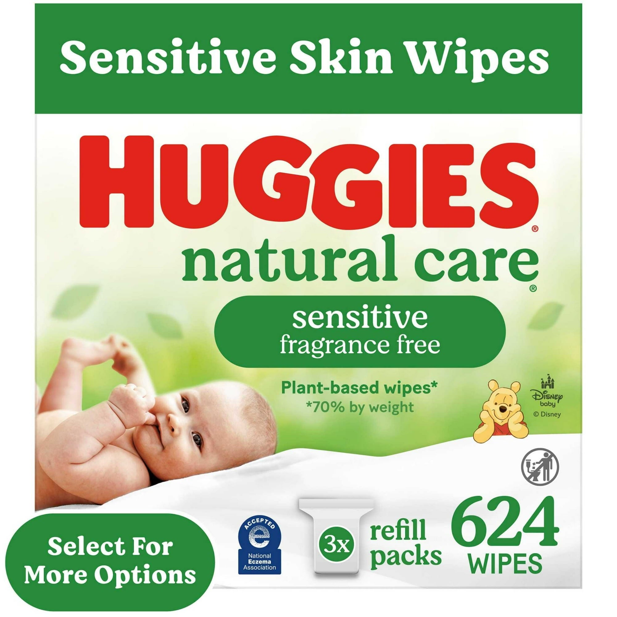 Huggies Natural Care Sensitive Baby Wipes, Unscented, 3 Refills, 624 Total Count (Select for More)