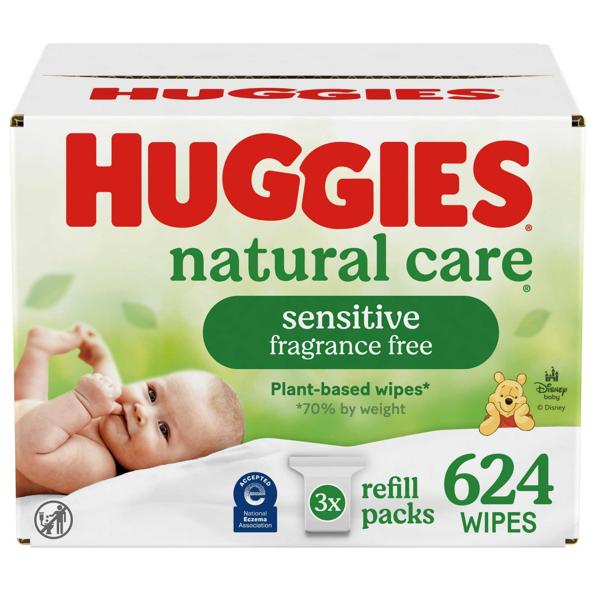 Huggies Natural Care Sensitive Baby Wipes, Unscented, 3 Refills, 624 Total Count (Select for More)