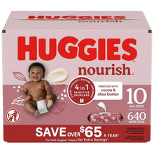 Baby wipes carton with Huggies nourish cocoa and shea butter, 10-pack, front view