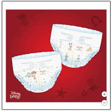 Baby diapers pack showing two light blue patterned diapers with Disney baby logo