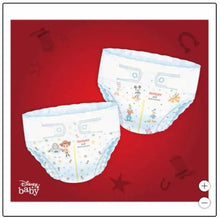 Baby diapers pack showing two light blue patterned diapers with Disney baby graphics