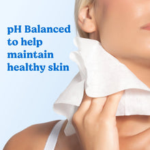 pH balanced wipes with a white wipe held near a person’s ear