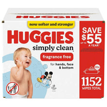 Fragrance-free baby wipes box with hands, face, and bottom graphic