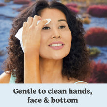 Fragrance-free baby wipes for face use, hand cleaning a smiling woman