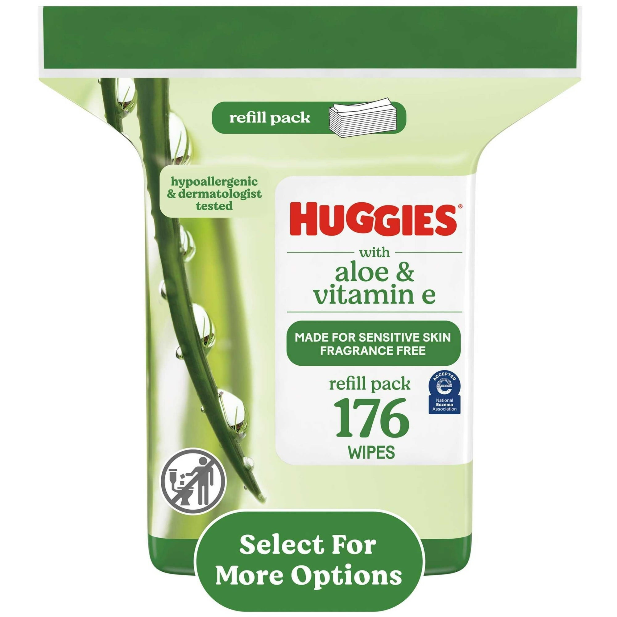 Huggies Wipes with Aloe & Vitamin E, Unscented, 1 Refill Pack, 176 Total Count