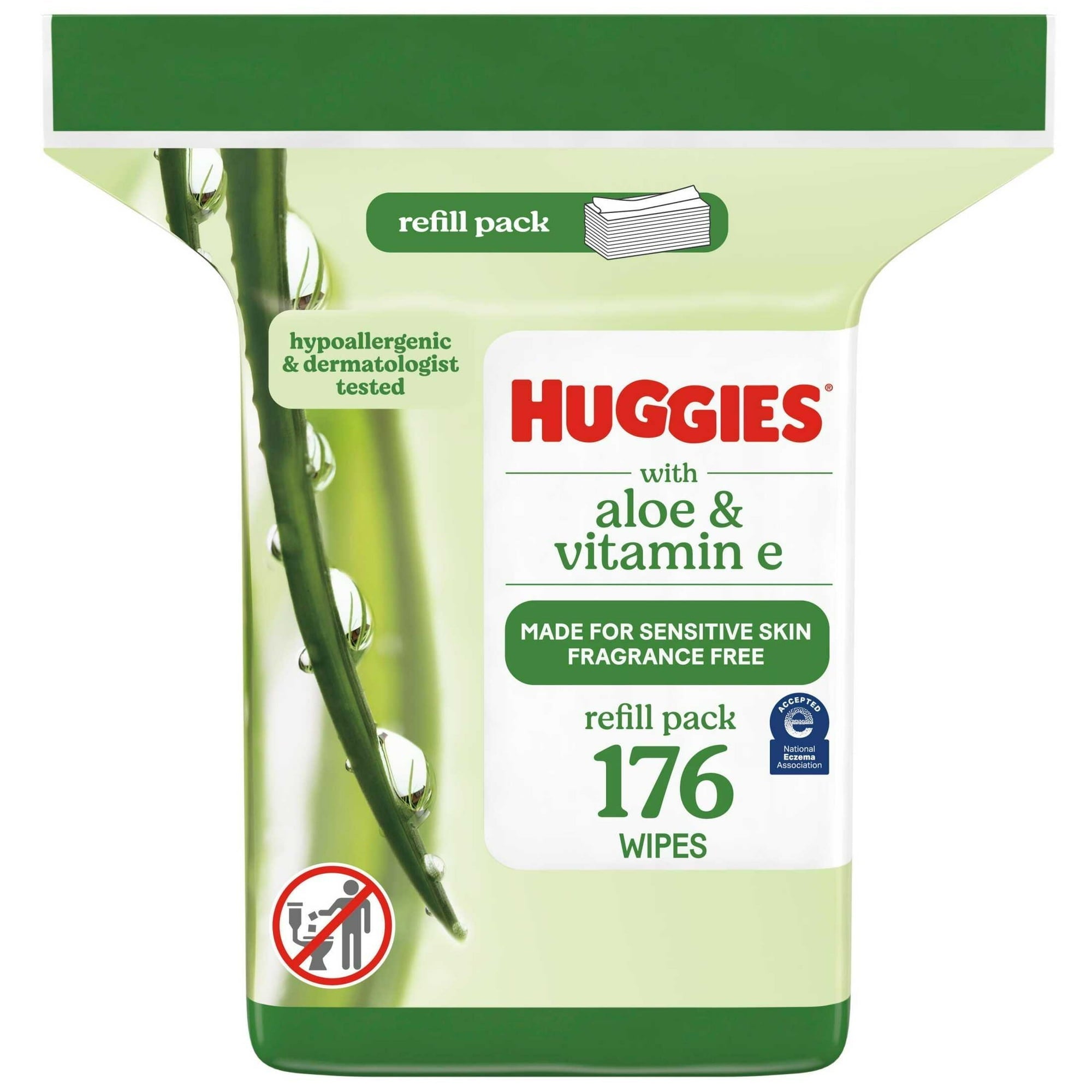 Huggies Wipes with Aloe & Vitamin E, Unscented, 1 Refill Pack, 176 Total Count