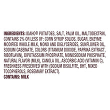 Mashed potatoes ingredients text list with 'contains milk' note