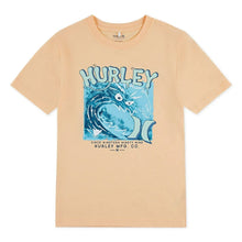 Boys tan short-sleeve tee with blue fish graphic on the chest
