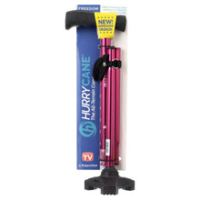 Folding walking cane with T handle, red metallic tube and black rubber grip tips