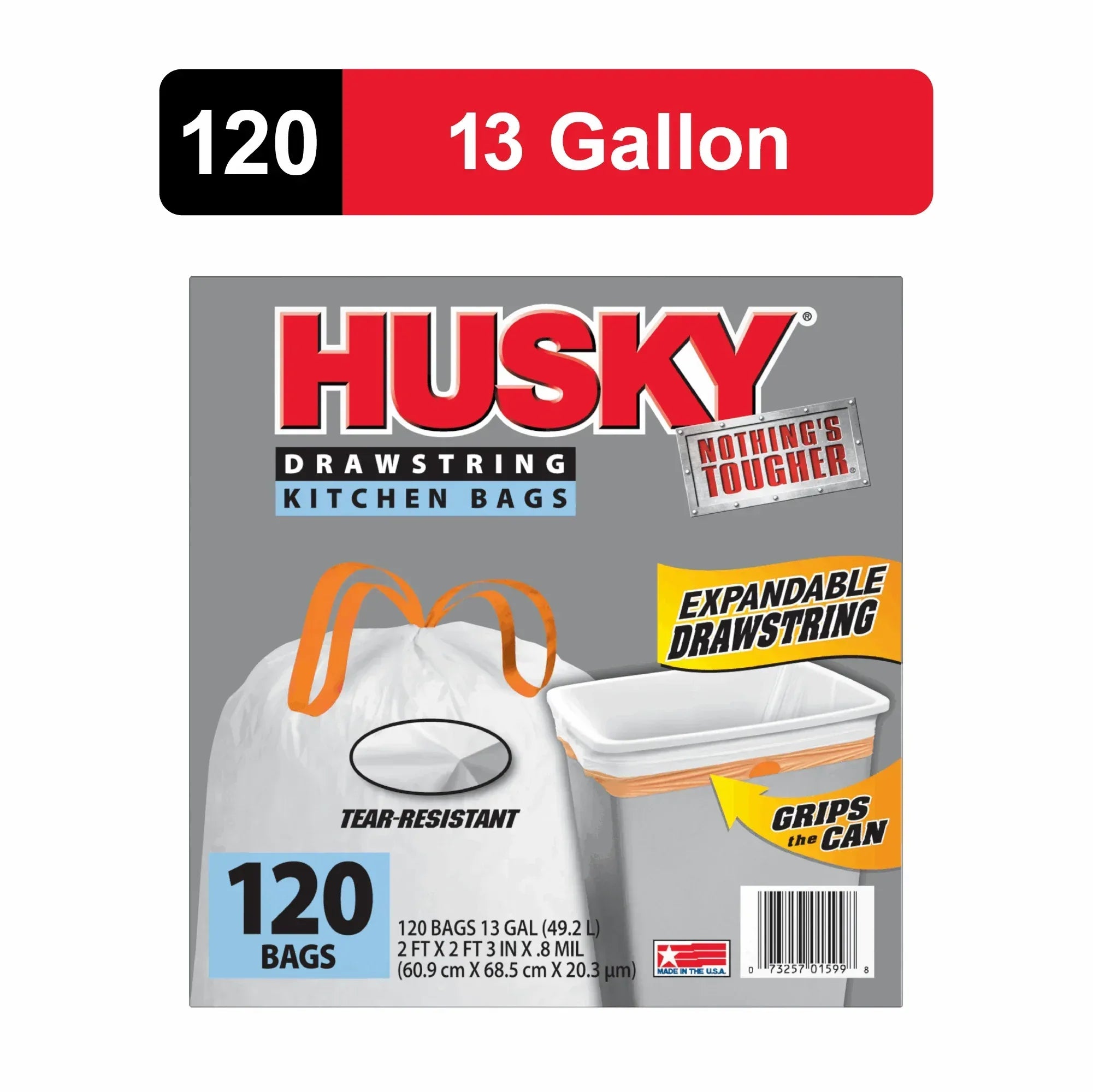 Husky 13 Gallon Tall Kitchen Drawstring Bags, 120 Bags