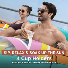 4-person inflatable island with cup holders and colorful striped top for lounging