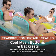 4-person inflatable party island with cool mesh bottoms and backrests