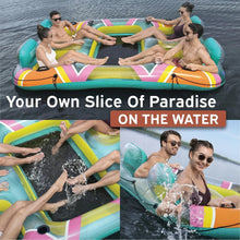 4-person Painted Paradise inflatable party island with colorful striped mat