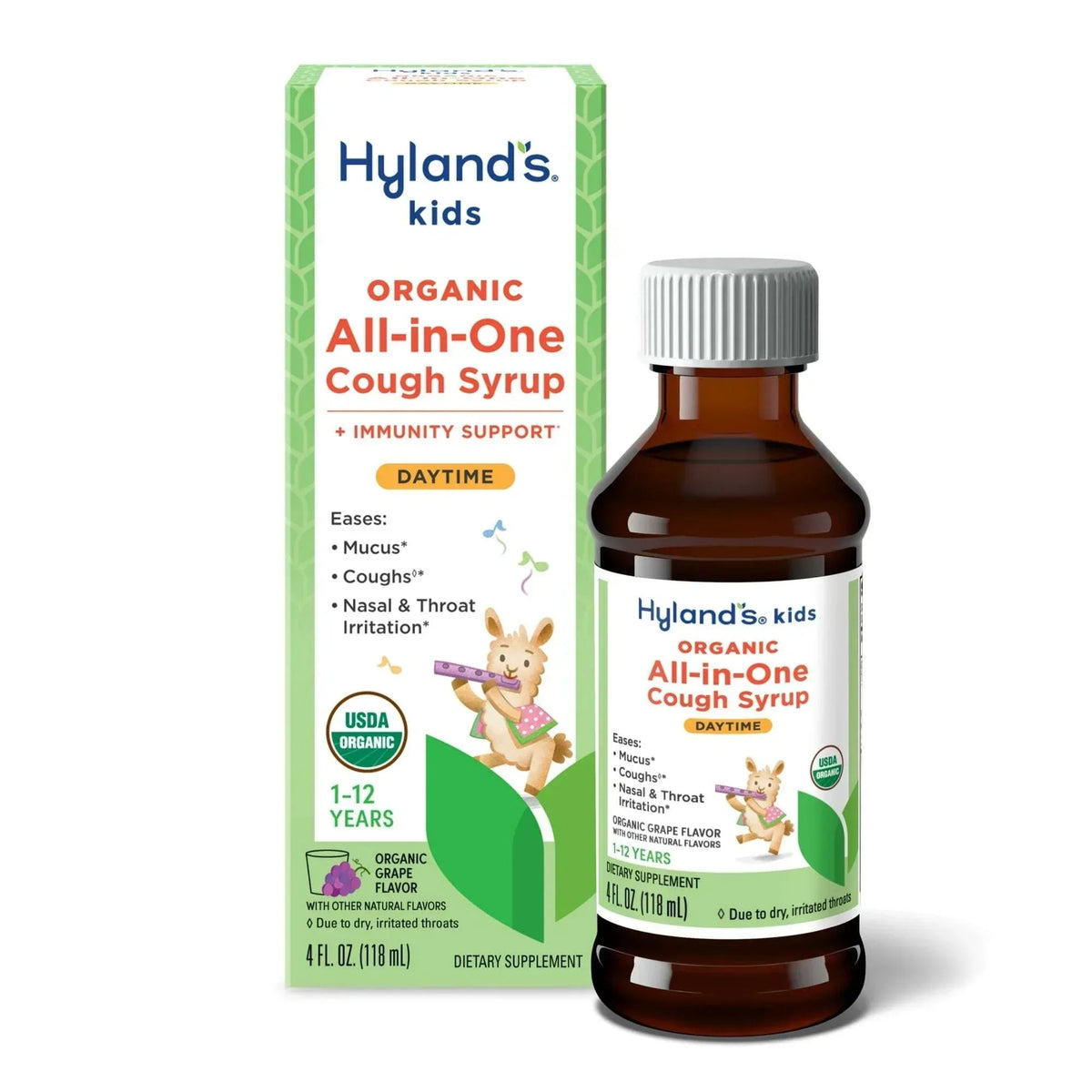 Hyland's Kids Organic All-in-One Cough Syrup, Daytime, Ages 1–12, 4 fl oz
