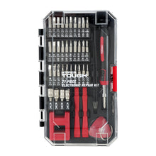 Precision tool kit case with red magnetic screwdriver and assorted metal bits in organizer