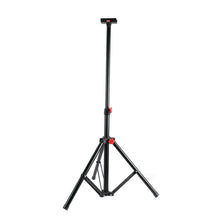 Adjustable tripod stand for work lights and cameras, black legs with red center lock