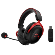 Wireless gaming headset with boom mic and USB dongle, black with red ring