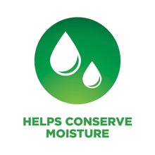 Garden mulch benefit icon with water drops and text-style badge for conserving moisture