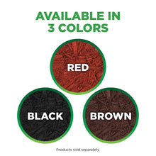 Mulch color options graphic showing red, black, and brown varieties