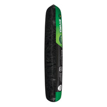 Tall standing black mulch bag with green side branding and vertical label