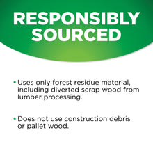 Responsibly sourced mulch label graphic with bullet points on forest-residue sourcing