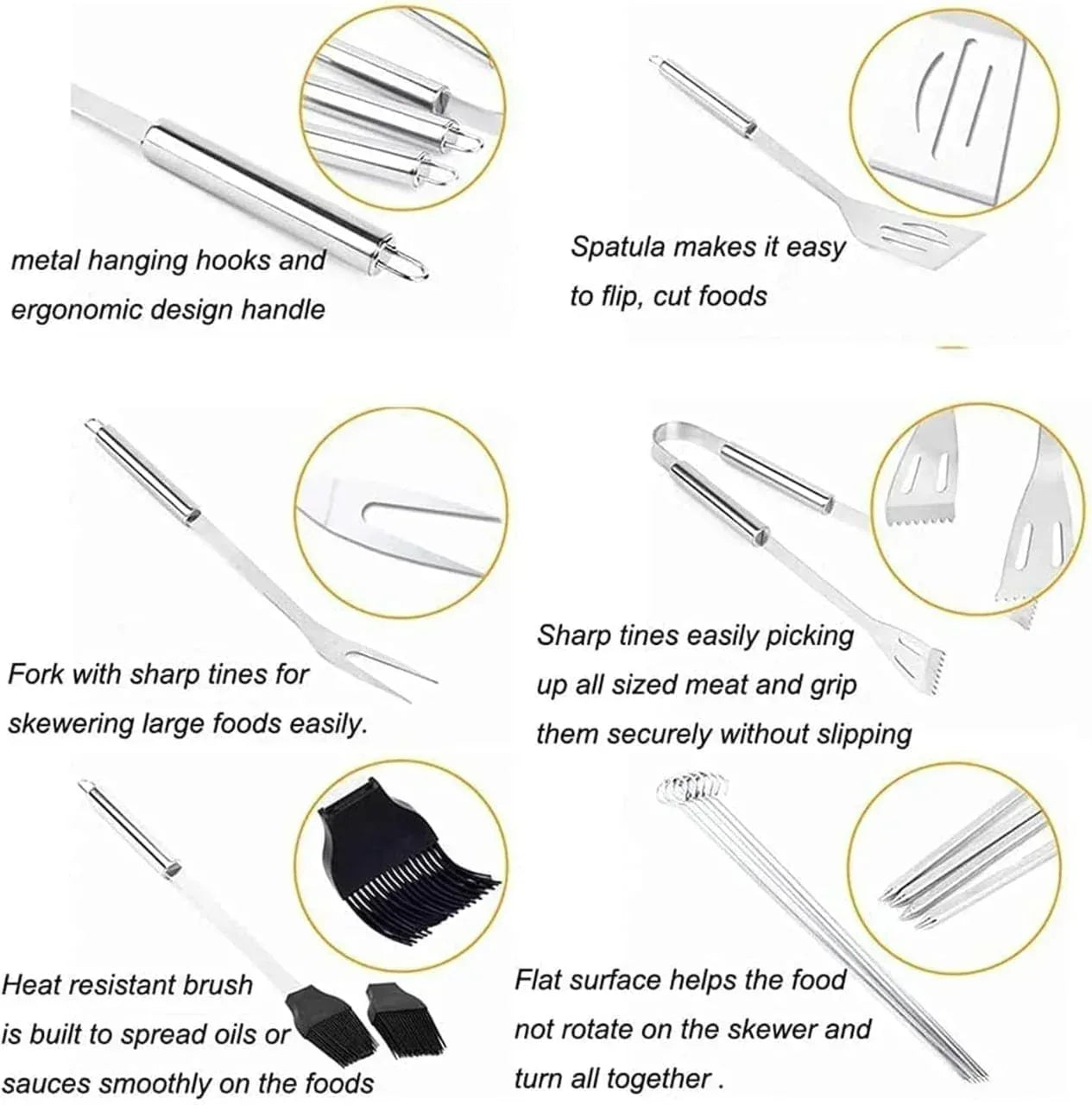 Heavy-Duty Rose Wooden BBQ Grill Tool Set, 15PCS Extra Thick Stainless Steel, Grilling Accessories Kit