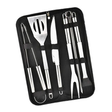 BBQ grilling tool set with stainless tools in black carry case, spatula and tongs included