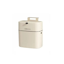 Cream plastic slim trash can with press lid and top handle, wall-mountable