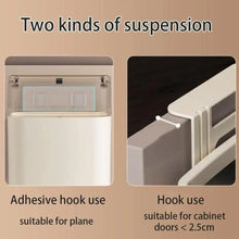 Wall-mounting options for slim trash can: adhesive hook and cabinet-door hook