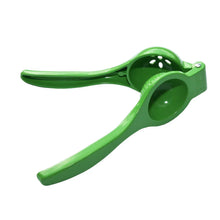 Green manual lime and citrus squeezer with ridged cone and long handle