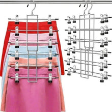 6-tier skirt pant hangers with clips and swivel hook, metal rack
