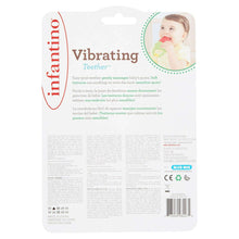 Infantino vibrating teether package back with text and child photo